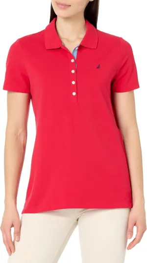 Nautica Women's Short Sleeve Button Placket Polo