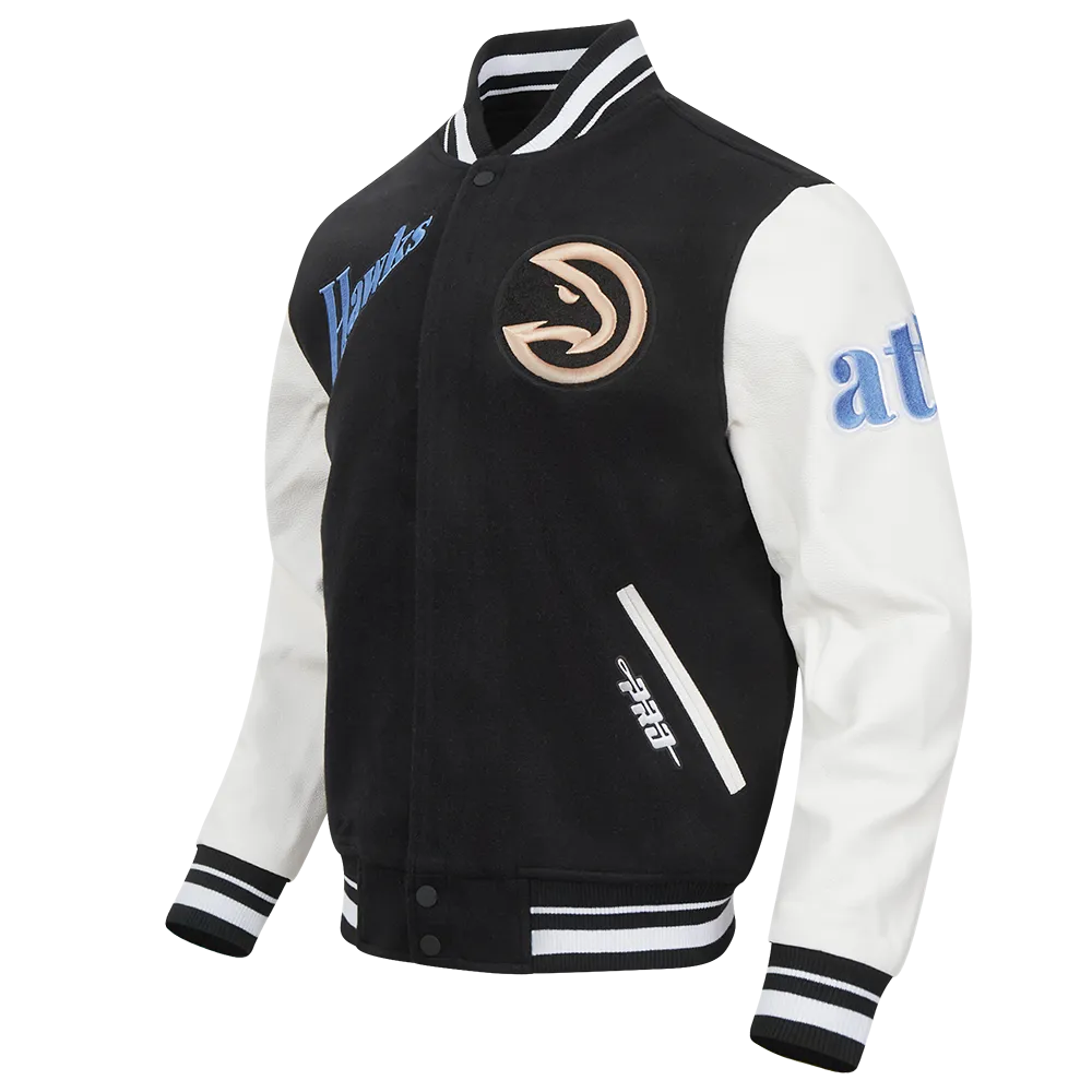 NBA ATLANTA HAWKS CITY EDITION 24-25 MEN'S RIB WOOL VARSITY JACKET (BLACK/WHITE)