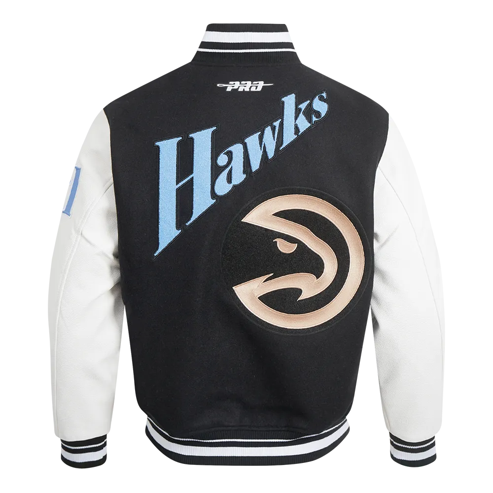 NBA ATLANTA HAWKS CITY EDITION 24-25 MEN'S RIB WOOL VARSITY JACKET (BLACK/WHITE)
