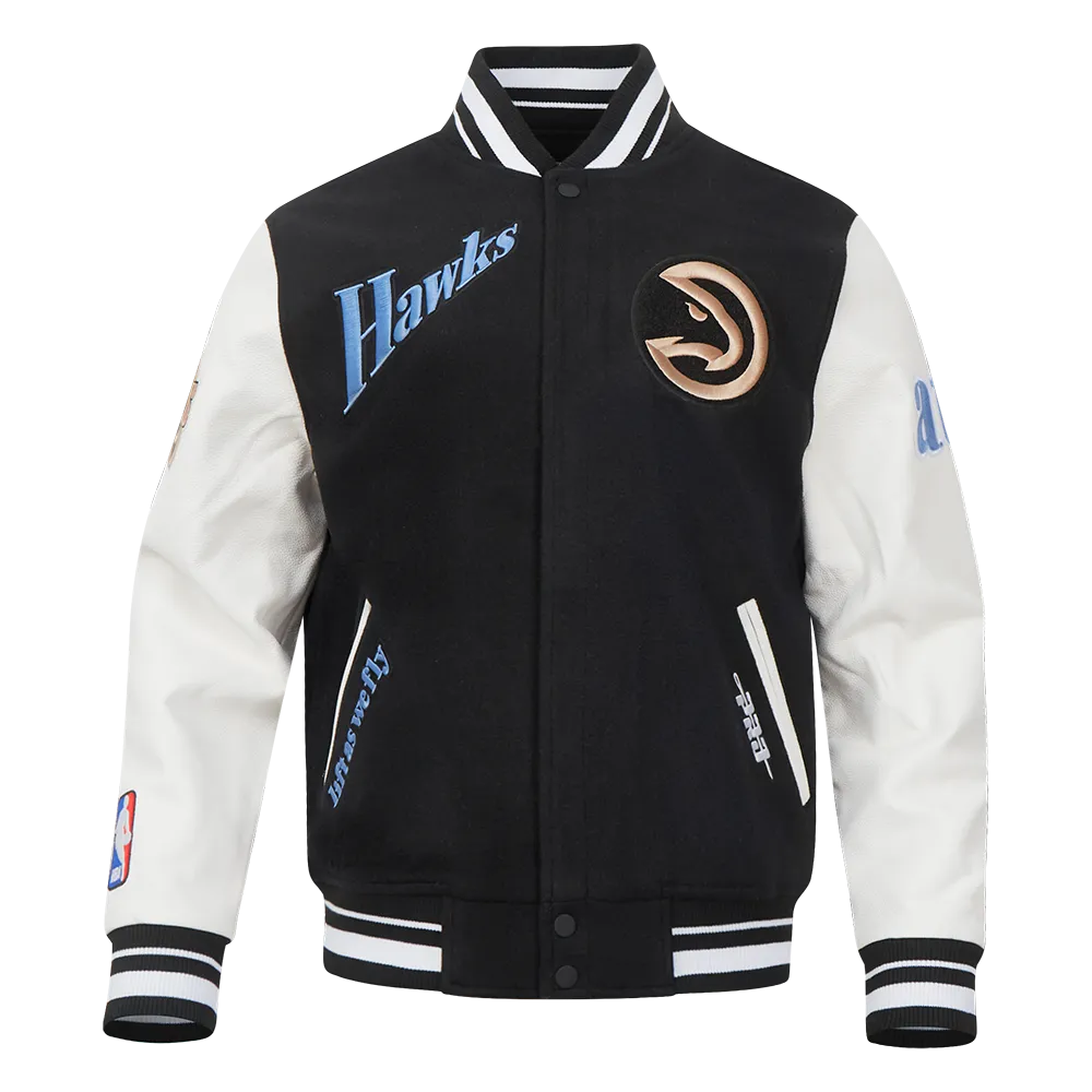 NBA ATLANTA HAWKS CITY EDITION 24-25 MEN'S RIB WOOL VARSITY JACKET (BLACK/WHITE)