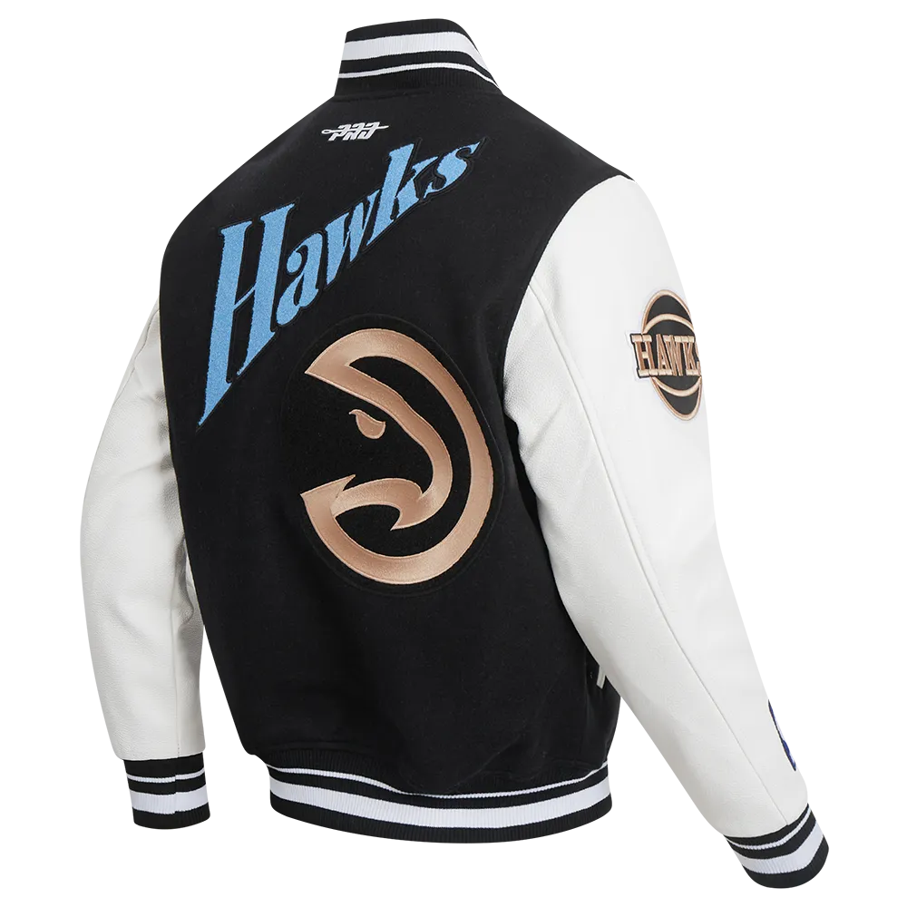 NBA ATLANTA HAWKS CITY EDITION 24-25 MEN'S RIB WOOL VARSITY JACKET (BLACK/WHITE)