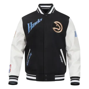 NBA ATLANTA HAWKS CITY EDITION 24-25 MEN'S RIB WOOL VARSITY JACKET (BLACK/WHITE)