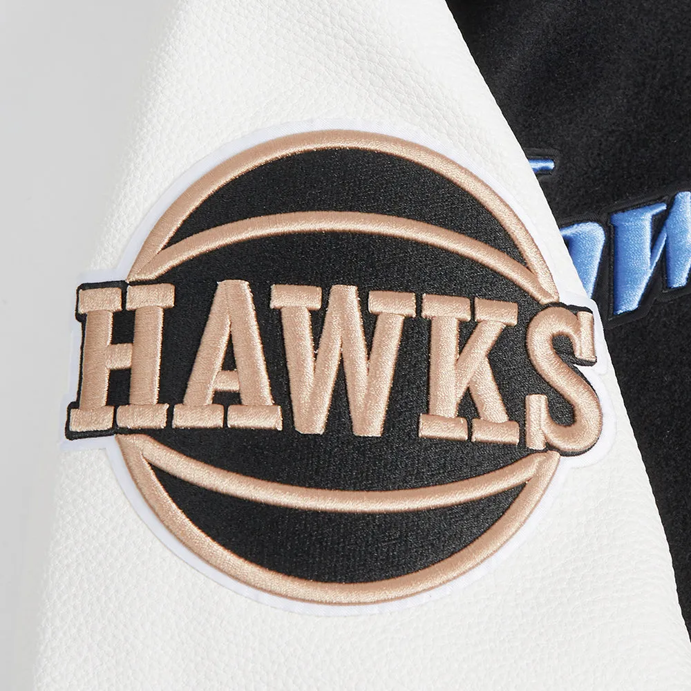 NBA ATLANTA HAWKS CITY EDITION 24-25 MEN'S RIB WOOL VARSITY JACKET (BLACK/WHITE)
