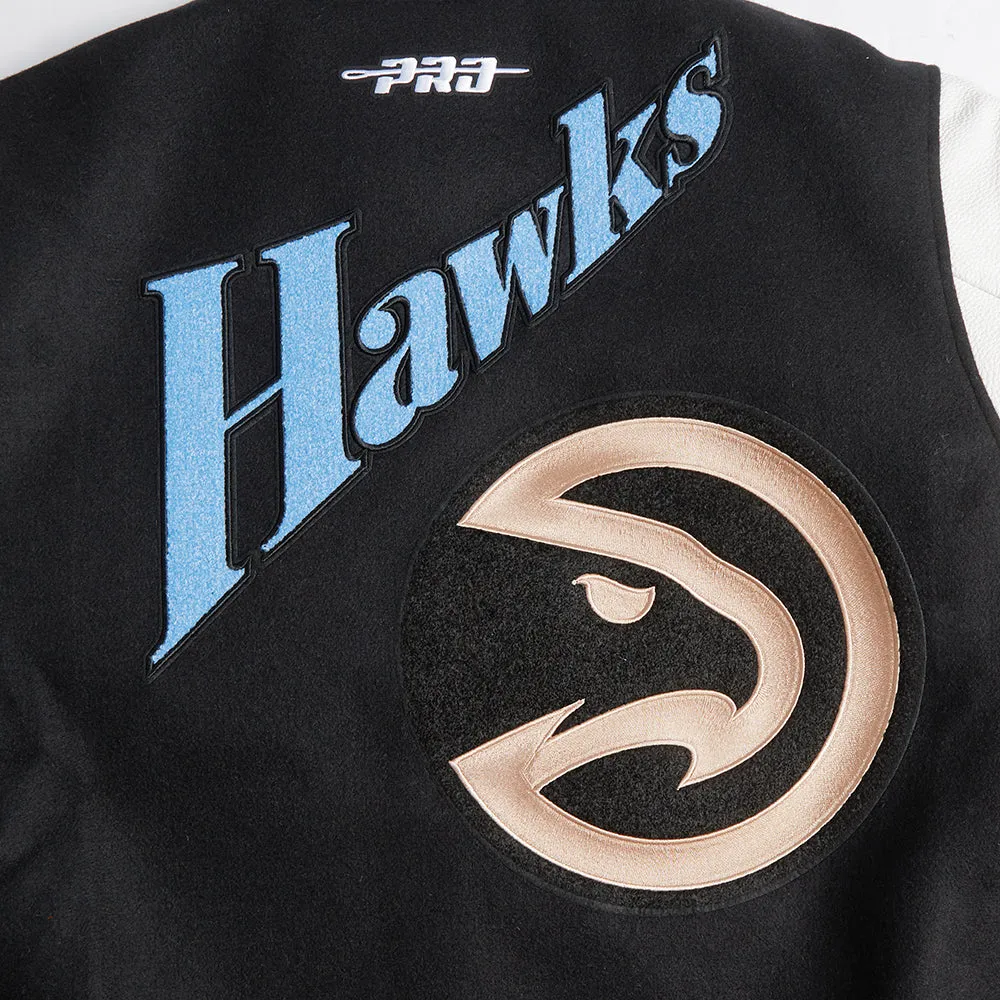 NBA ATLANTA HAWKS CITY EDITION 24-25 MEN'S RIB WOOL VARSITY JACKET (BLACK/WHITE)