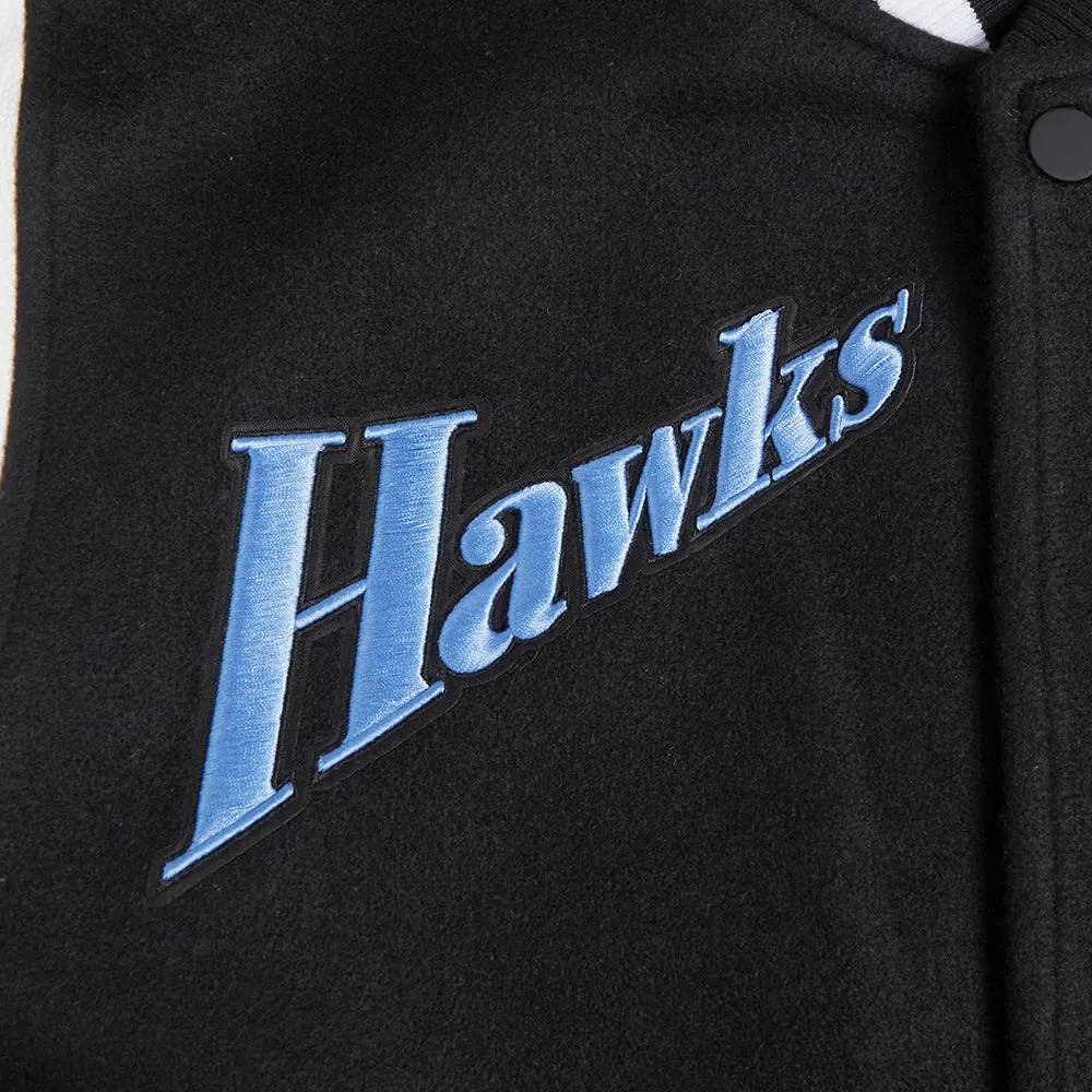 NBA ATLANTA HAWKS CITY EDITION 24-25 MEN'S RIB WOOL VARSITY JACKET (BLACK/WHITE)