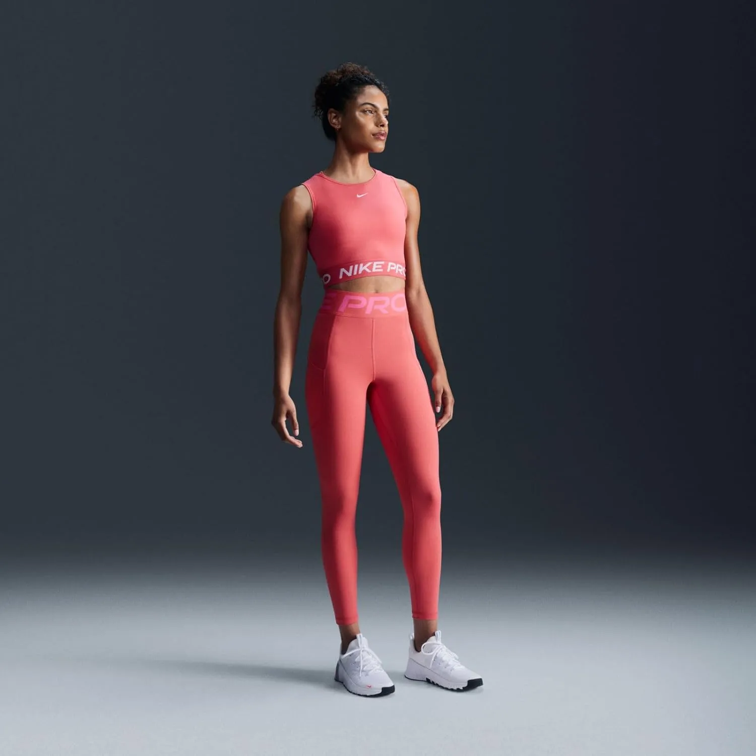 Nike Pro Women's Dri-FIT Cropped Training Tank Top, Pink/White