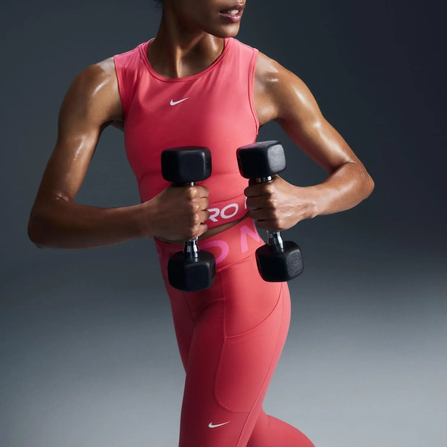 Nike Pro Women's Dri-FIT Cropped Training Tank Top, Pink/White