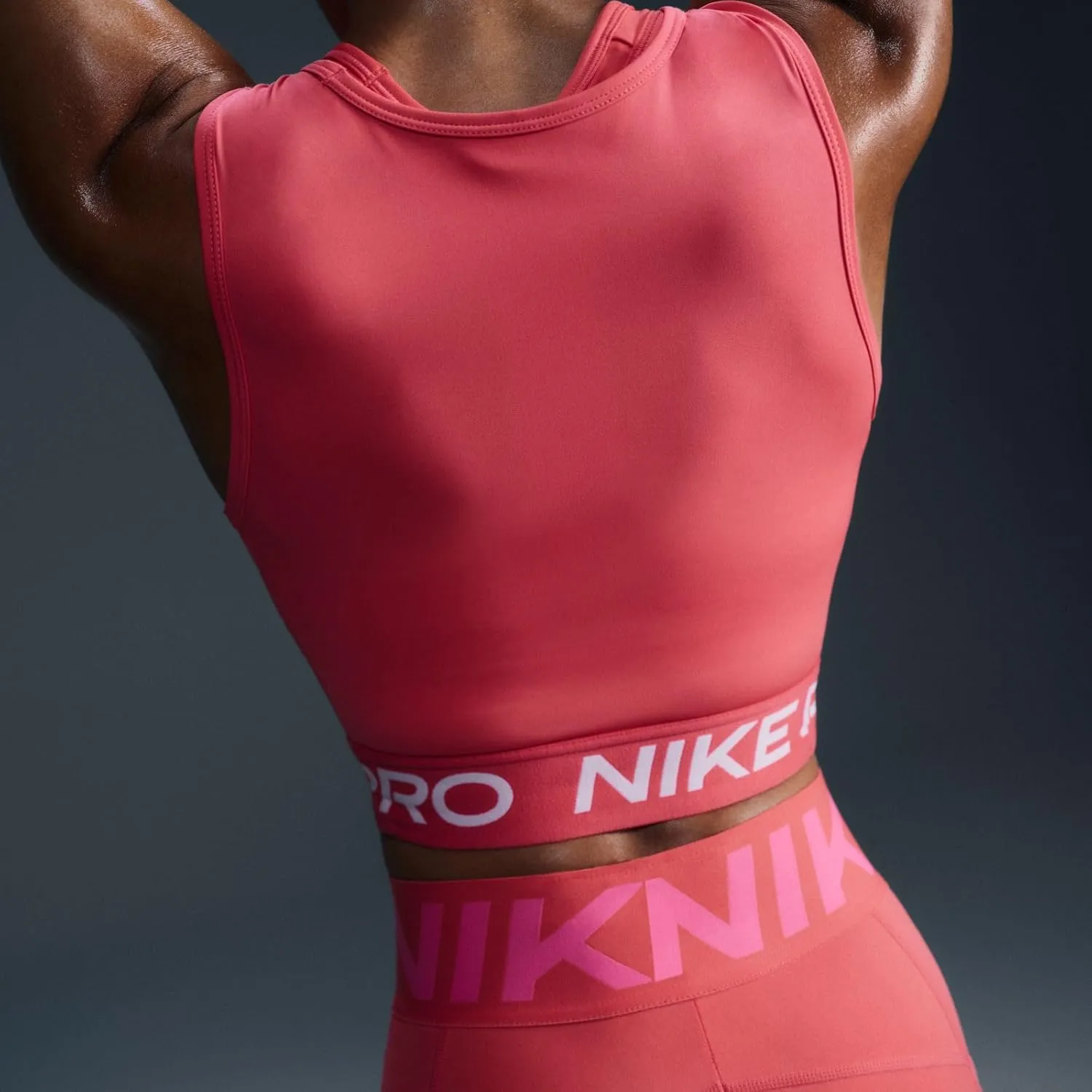 Nike Pro Women's Dri-FIT Cropped Training Tank Top, Pink/White