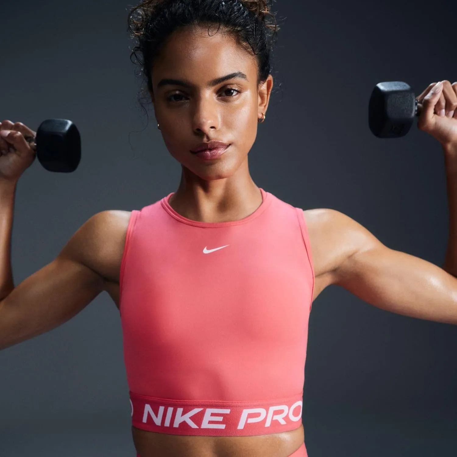 Nike Pro Women's Dri-FIT Cropped Training Tank Top, Pink/White