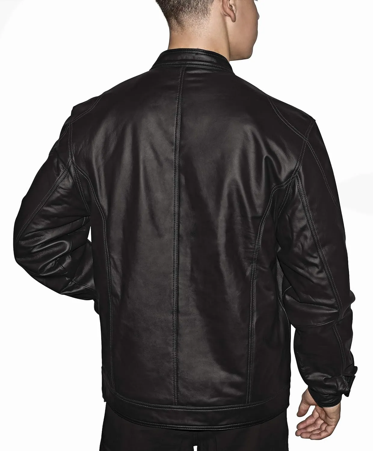 Outfitters Men's Genuine Leather Jacket Multi Pocket Racing Jacket Motorcycle Jacket