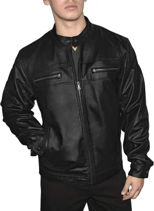 Outfitters Men's Genuine Leather Jacket Multi Pocket Racing Jacket Motorcycle Jacket