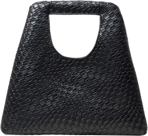 OYOANGLE Women's Leather Braided Square Handbag Top Handle Vintage Hobo Bag