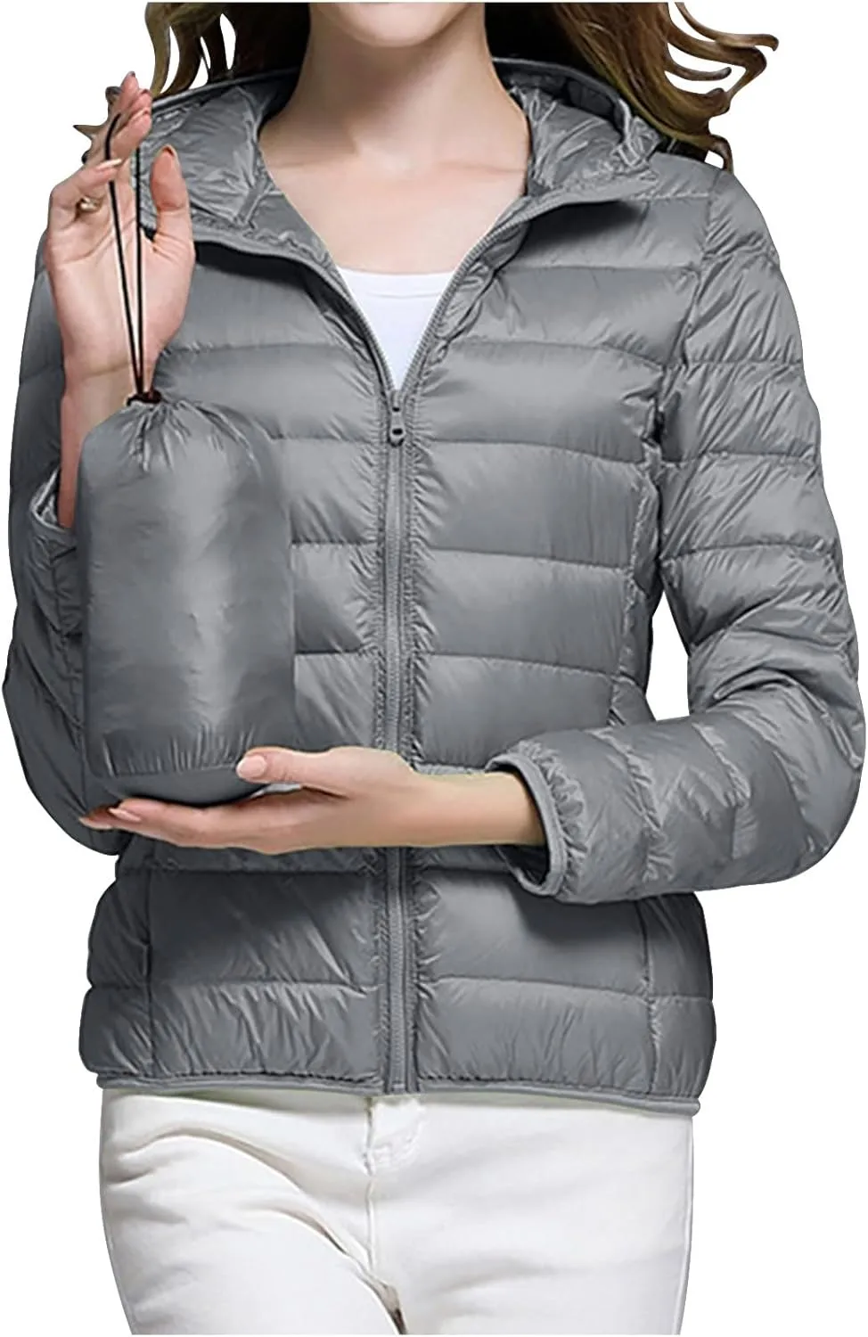 Packable Puffer Jacket for Women Lightweight Down Coat Full-Zip Quilted Jackets Water-Resistant Warm Outwear