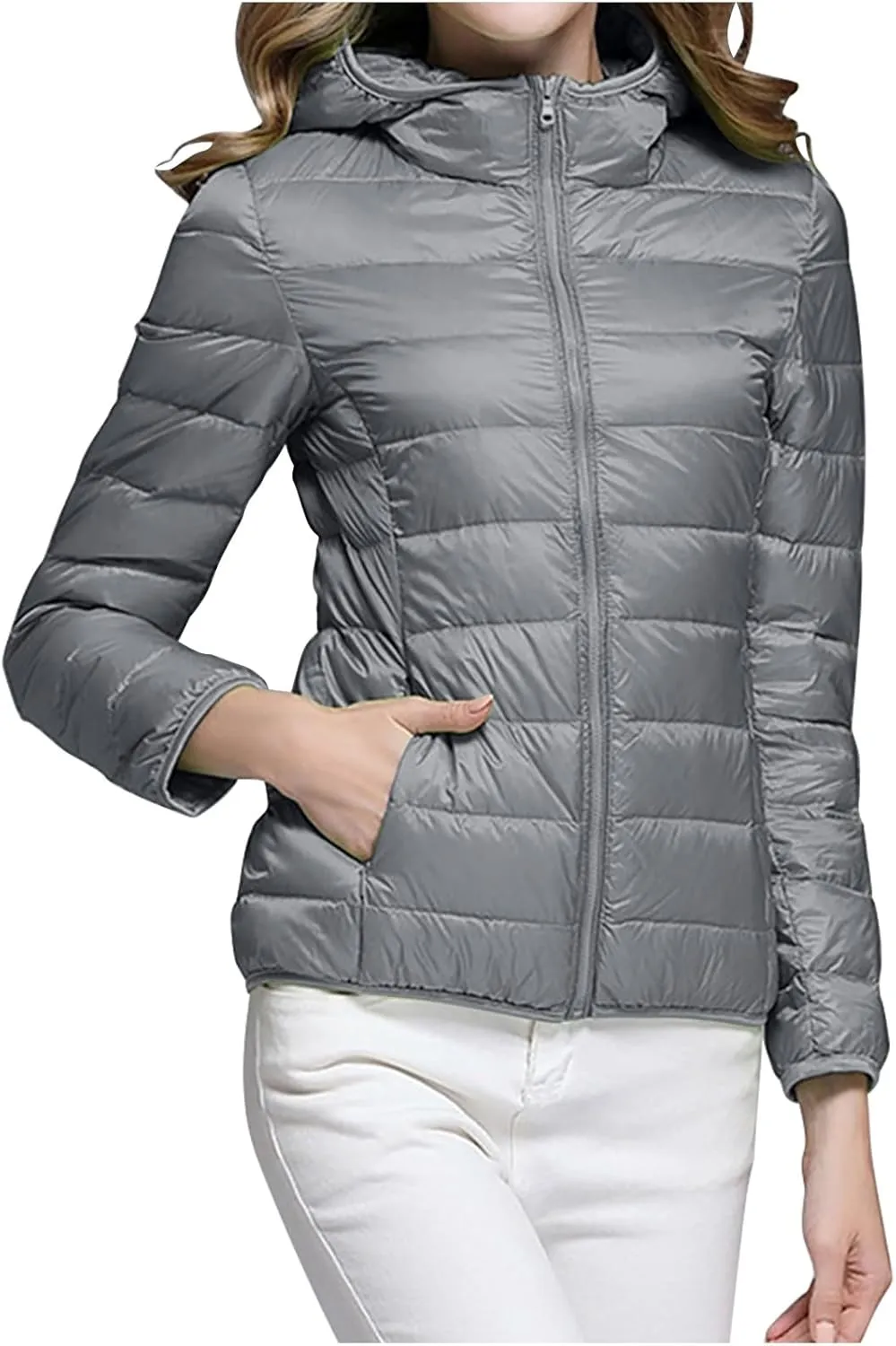 Packable Puffer Jacket for Women Lightweight Down Coat Full-Zip Quilted Jackets Water-Resistant Warm Outwear