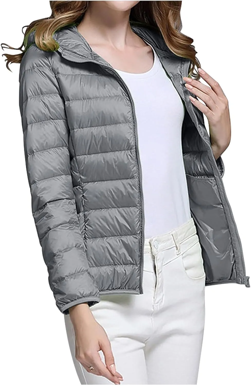 Packable Puffer Jacket for Women Lightweight Down Coat Full-Zip Quilted Jackets Water-Resistant Warm Outwear