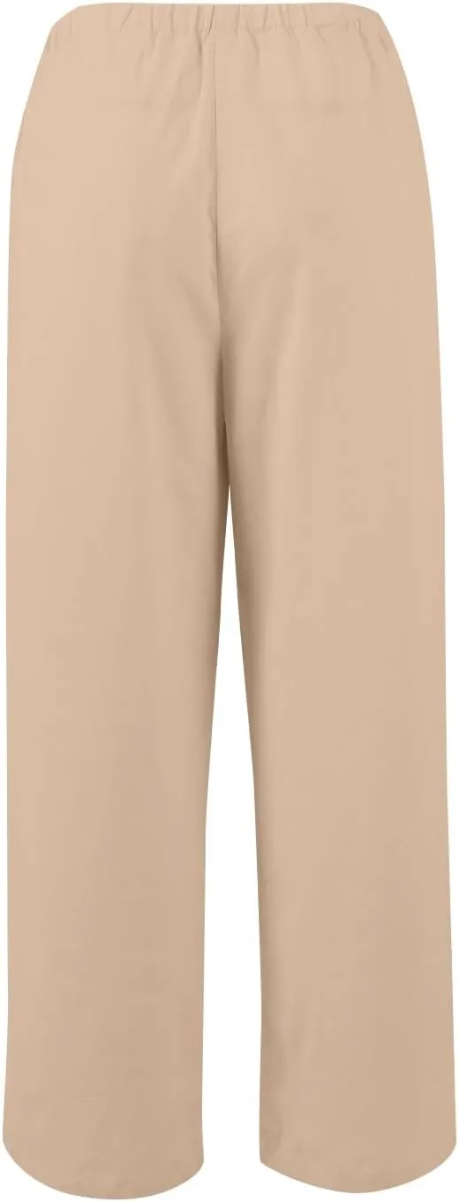 Palazzo Pants for Women Dressy Linen High Waisted Summer Loose Pants Drawstring Button Down Pocket Solid Baggy Trouser
