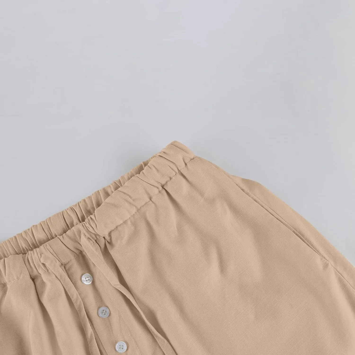 Palazzo Pants for Women Dressy Linen High Waisted Summer Loose Pants Drawstring Button Down Pocket Solid Baggy Trouser