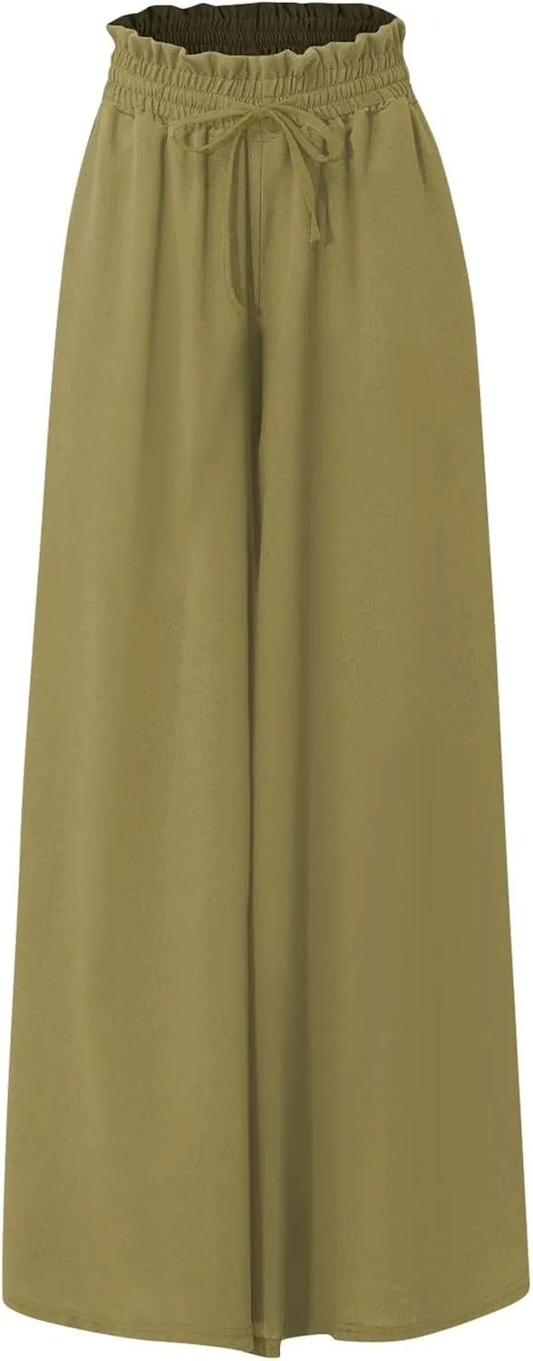 Palazzo Pants for Women High Waisted Flowy Wide Leg Pants Summer Trendy Casual Loose Boho Beach Trousers with Pockets