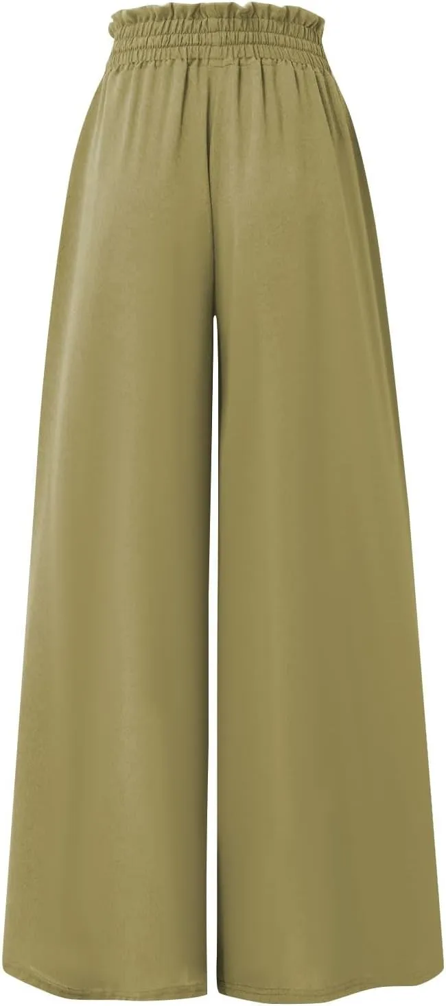 Palazzo Pants for Women High Waisted Flowy Wide Leg Pants Summer Trendy Casual Loose Boho Beach Trousers with Pockets