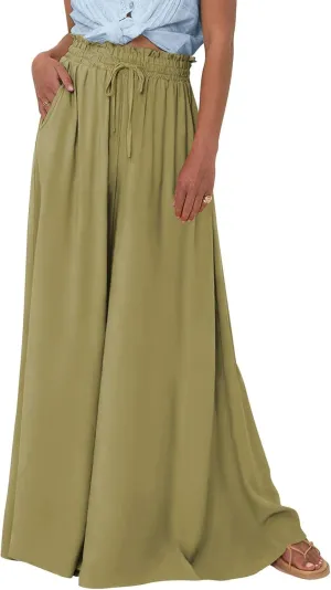 Palazzo Pants for Women High Waisted Flowy Wide Leg Pants Summer Trendy Casual Loose Boho Beach Trousers with Pockets