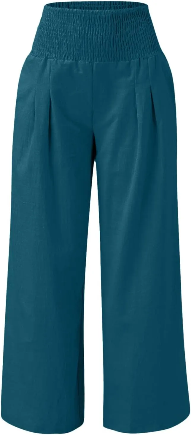 Pants for Women Trendy Pants Comfy Work Pants with Pockets Elastic High Waist Paper Bag Drawstring N De Lino para