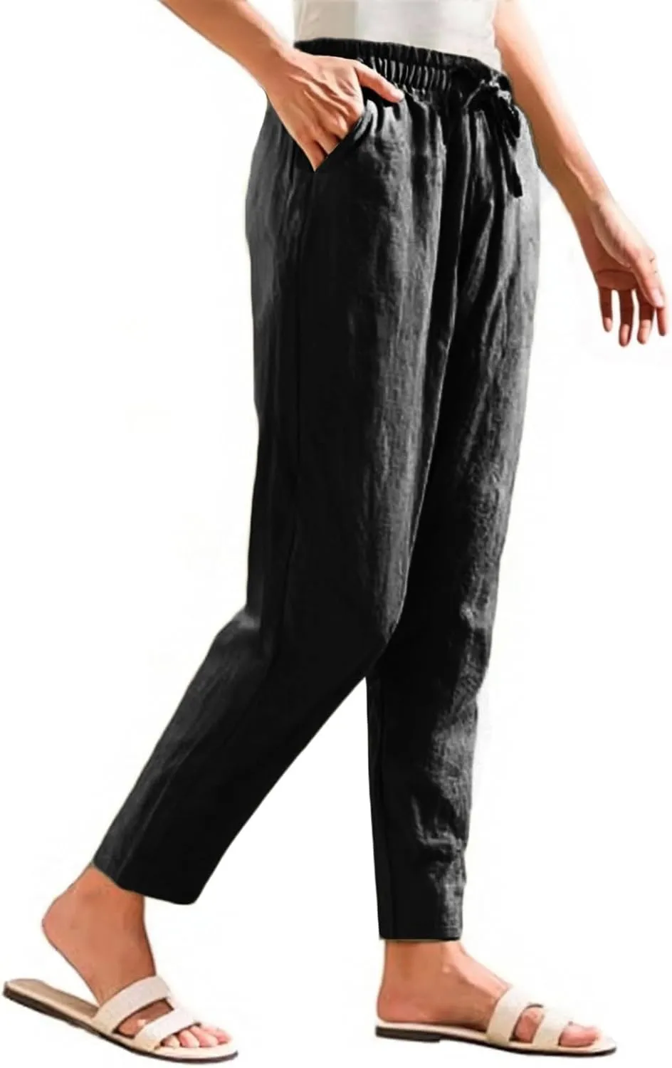 Pants Women Cotton Linen,Sweatpants Dressy Casual, Wide Leg High Waisted Cargo Petite Trousers with Pockets