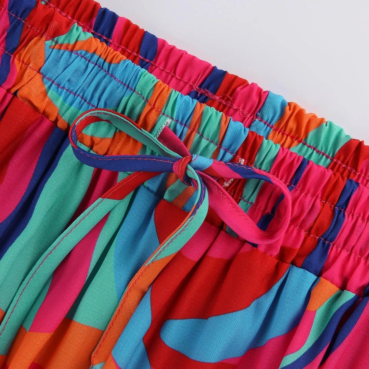 Pleated Long Skirts for Women Summer Casual Elastic High Waisted Skirts A-Line Flowy Swing Maxi Skirt with Pockets