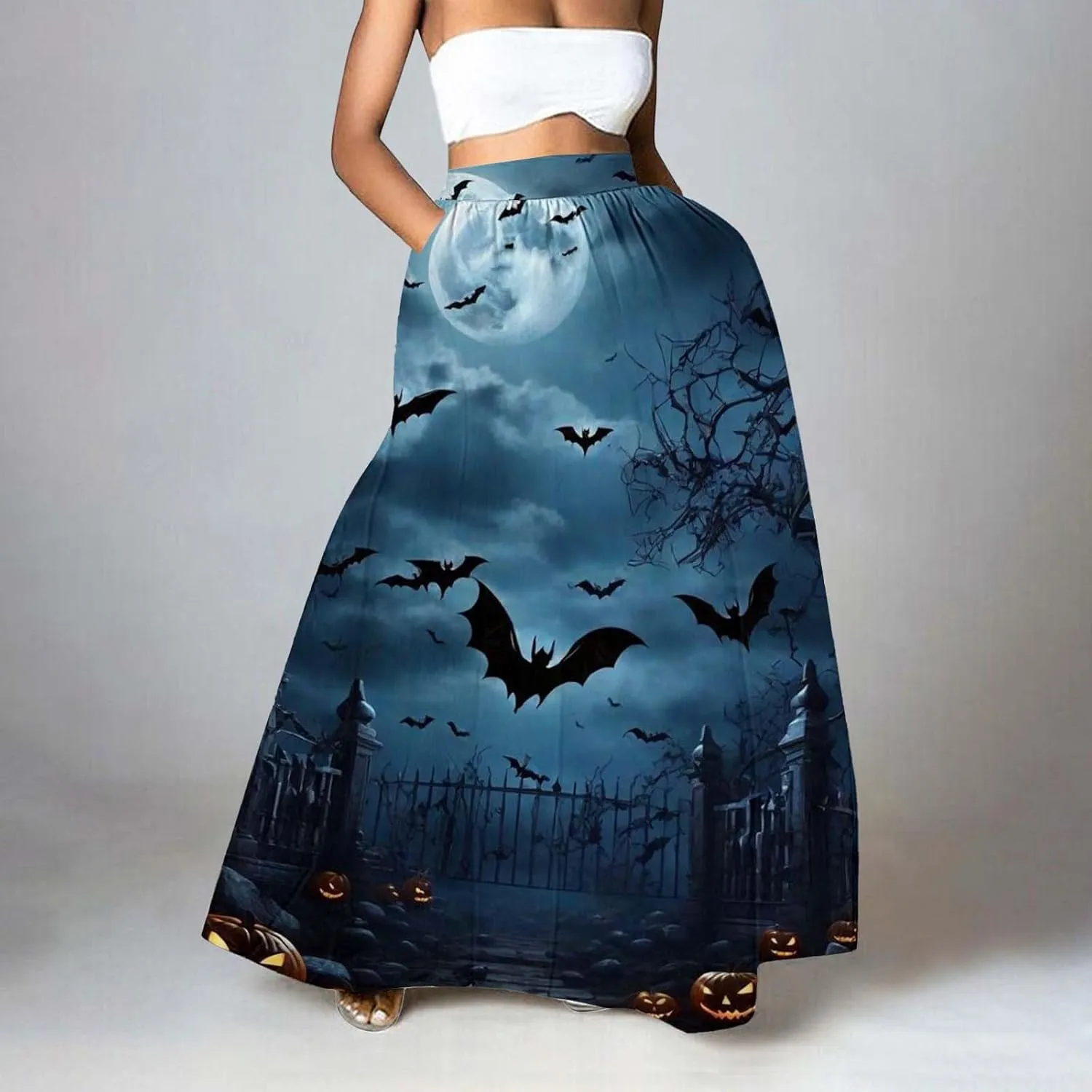 Plus Size Fairy Skirt - High Waist Maxi Skirt With Pockets - Perfect for Halloween Parties & Beach Events