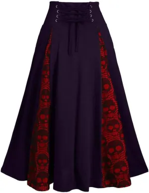 Plus Size Midi Gothic Skirts for Womens High Waist Lace Up Maxi Pleated Skirts Lace Patchwork Dresses