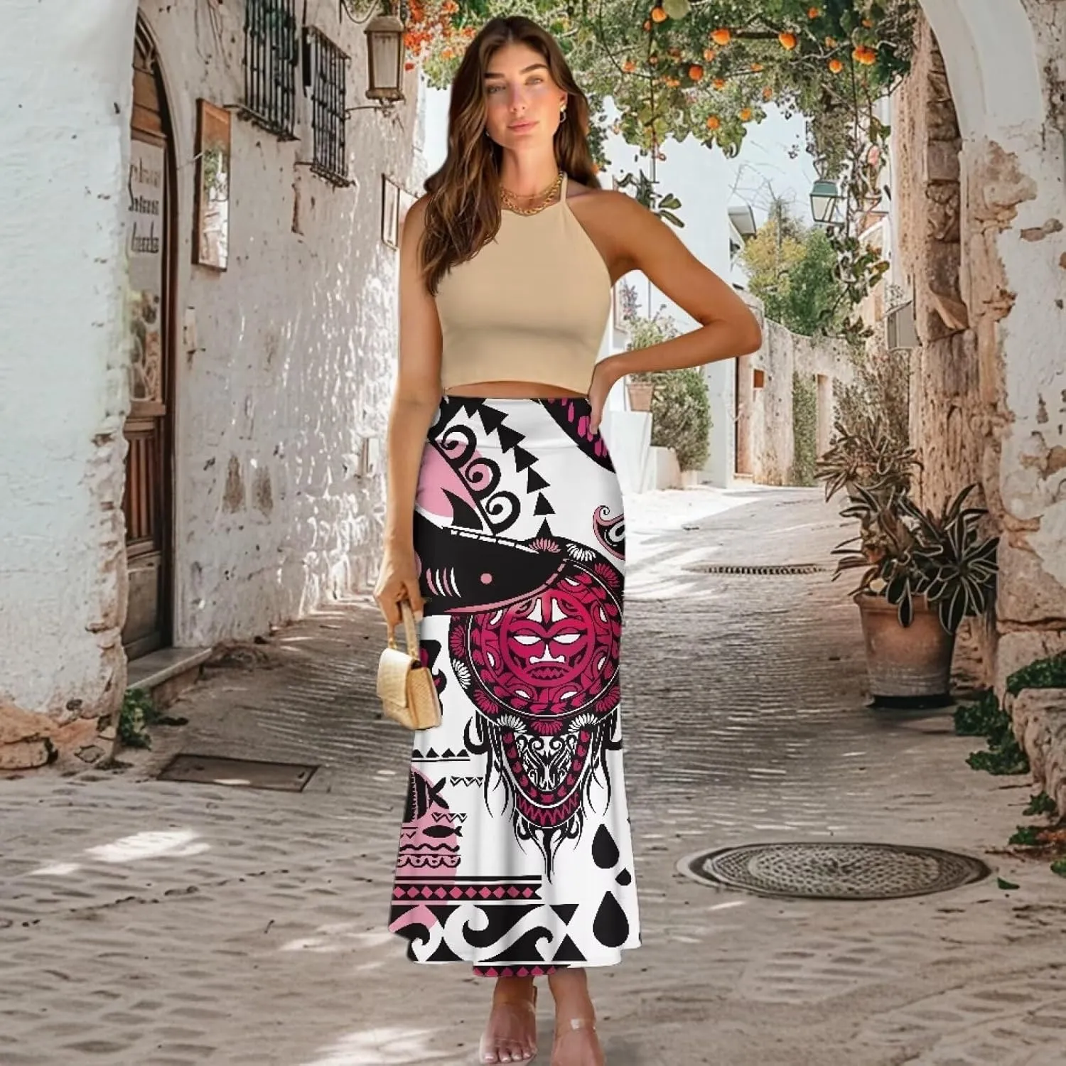 Polynesian Puletasi Samoa Women's Casual High Waist Flare Long Maxi Skirt A-Link Long Maxi Skirt Beach Skirt