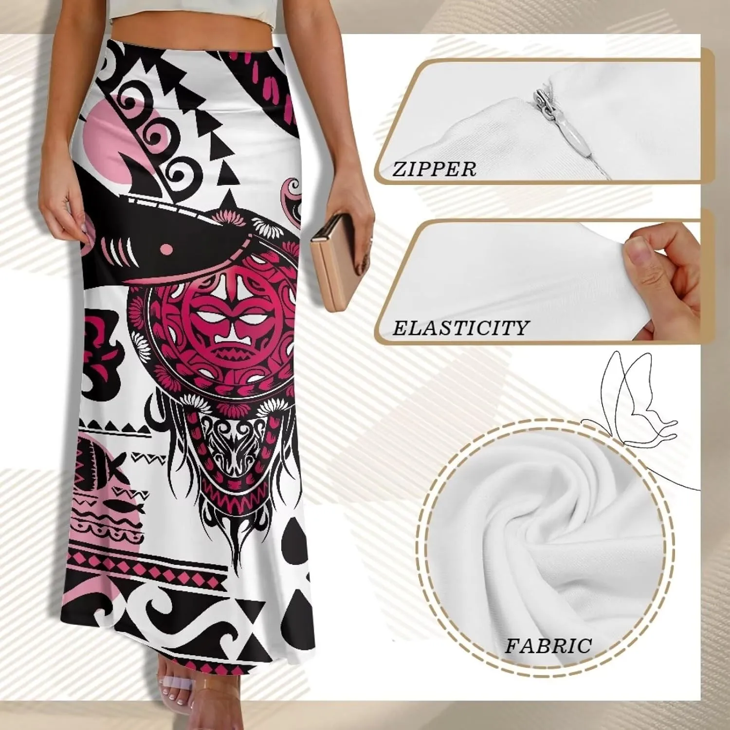 Polynesian Puletasi Samoa Women's Casual High Waist Flare Long Maxi Skirt A-Link Long Maxi Skirt Beach Skirt