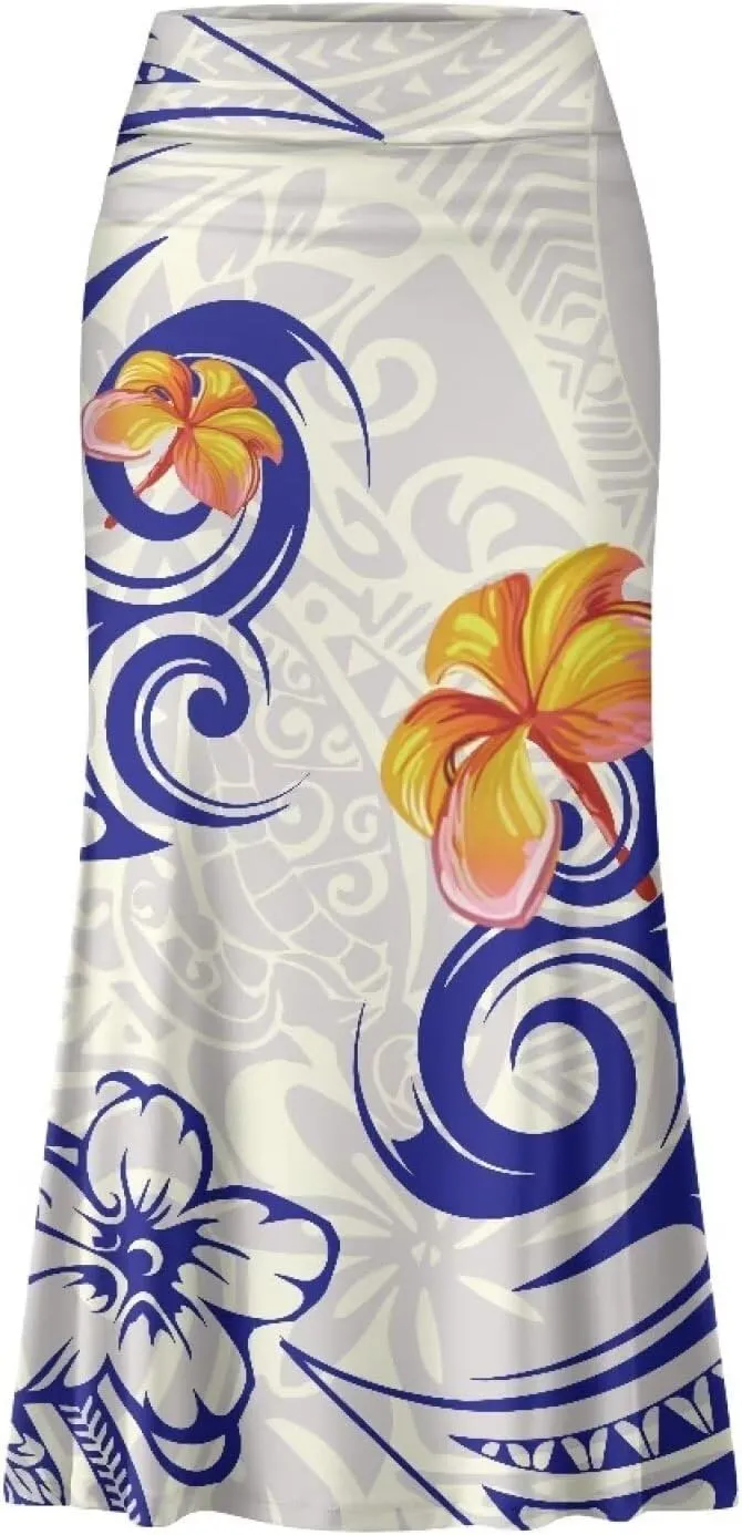 Polynesian Tribal Tatau Pattern Women's Long Maxi Skirt Vintage High Waisted A-Link Long Maxi Skirt