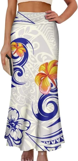 Polynesian Tribal Tatau Pattern Women's Long Maxi Skirt Vintage High Waisted A-Link Long Maxi Skirt