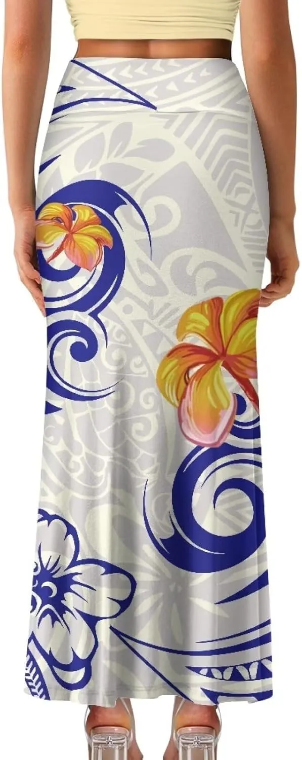 Polynesian Tribal Tatau Pattern Women's Long Maxi Skirt Vintage High Waisted A-Link Long Maxi Skirt