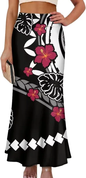 Polynesian Tribal Tatau Pattern Women's Long Maxi Skirt Vintage High Waisted A-Link Long Maxi Skirt