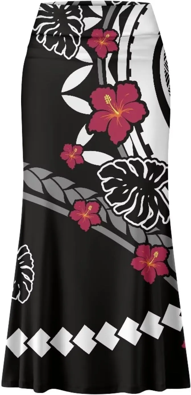 Polynesian Tribal Tatau Pattern Women's Long Maxi Skirt Vintage High Waisted A-Link Long Maxi Skirt