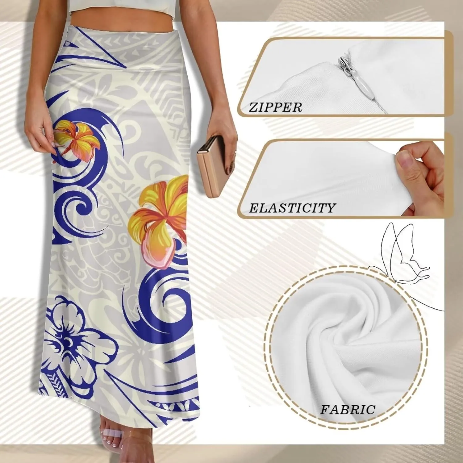 Polynesian Tribal Tatau Pattern Women's Long Maxi Skirt Vintage High Waisted A-Link Long Maxi Skirt