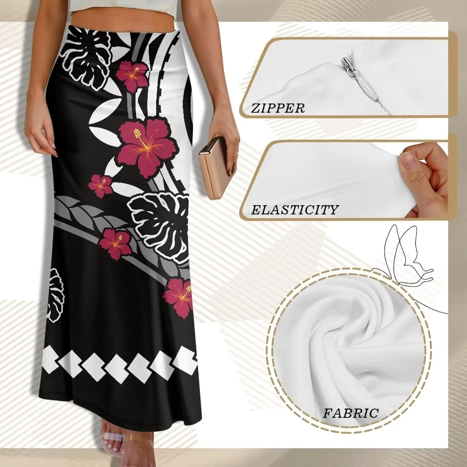 Polynesian Tribal Tatau Pattern Women's Long Maxi Skirt Vintage High Waisted A-Link Long Maxi Skirt
