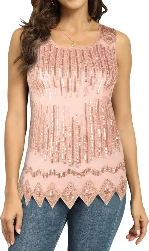 PrettyGuide Women's Sequin Top Flowy Sparkly Cocktail Tank Party Dressy Tops