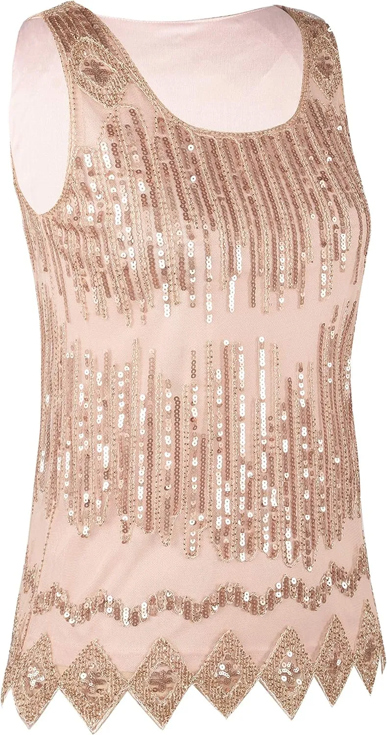 PrettyGuide Women's Sequin Top Flowy Sparkly Cocktail Tank Party Dressy Tops