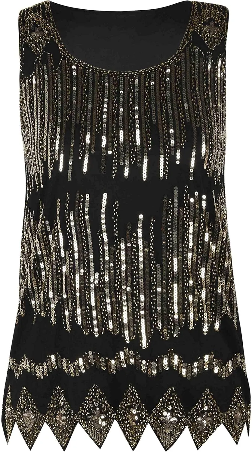 PrettyGuide Women's Sequin Top Flowy Sparkly Cocktail Tank Party Dressy Tops
