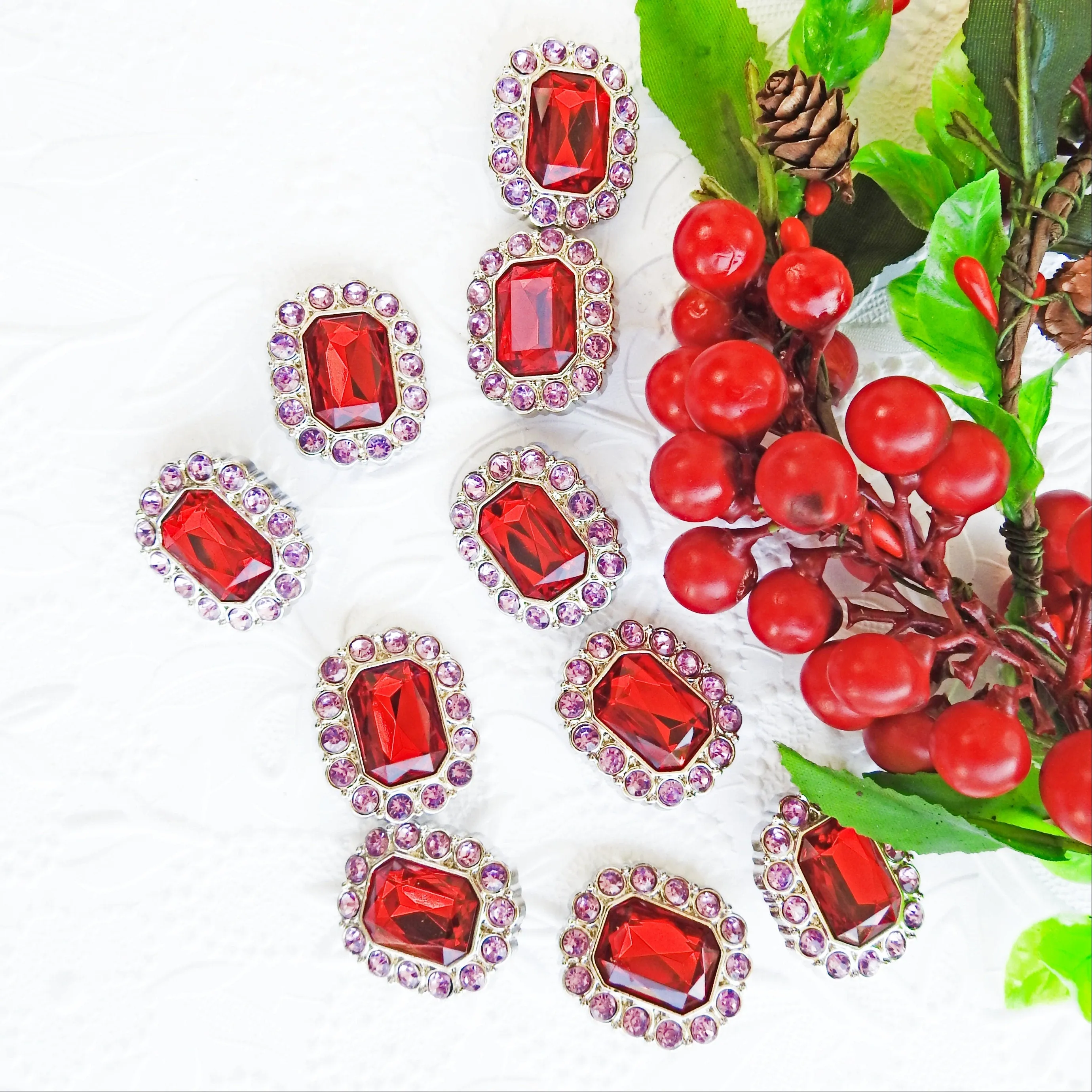 Red and Large Rhinestone Buttons