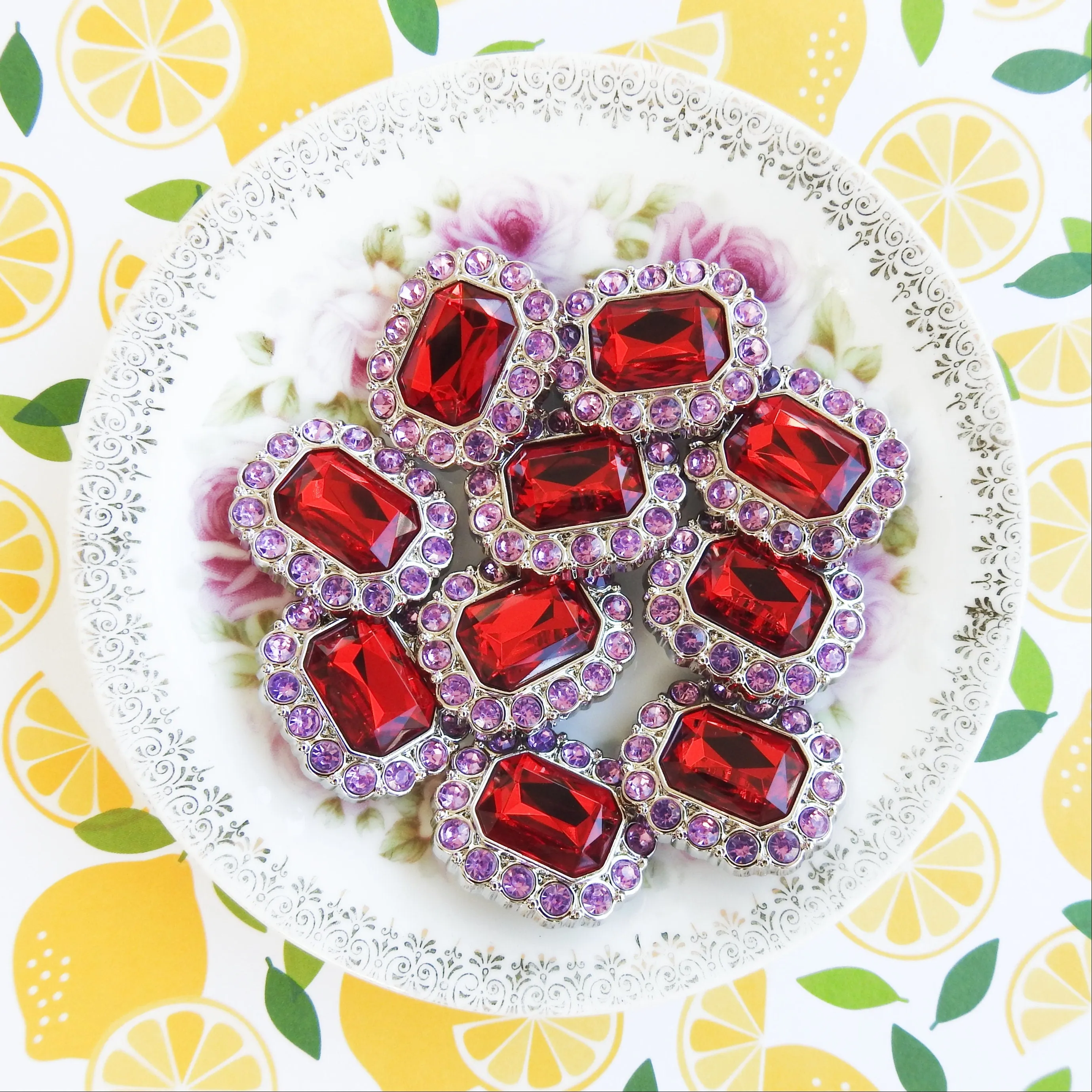 Red and Large Rhinestone Buttons