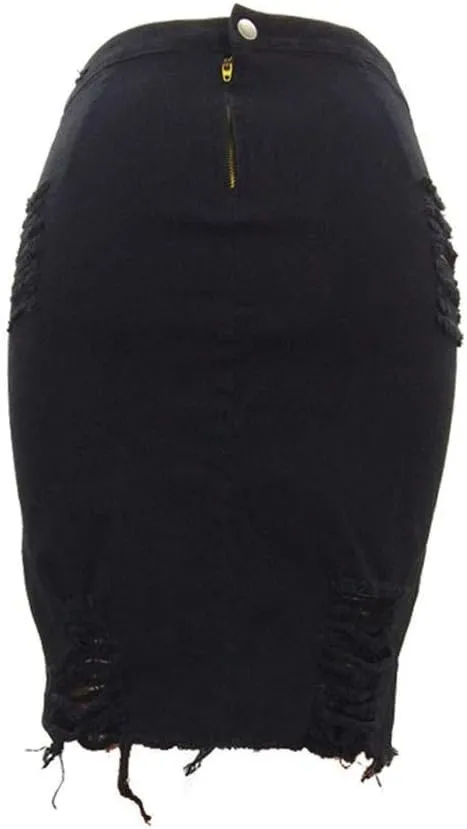 Ripped Distressed Denim Skirt for Women High Waisted Bodycon Skirt Summer Sexy Pencil Skirt