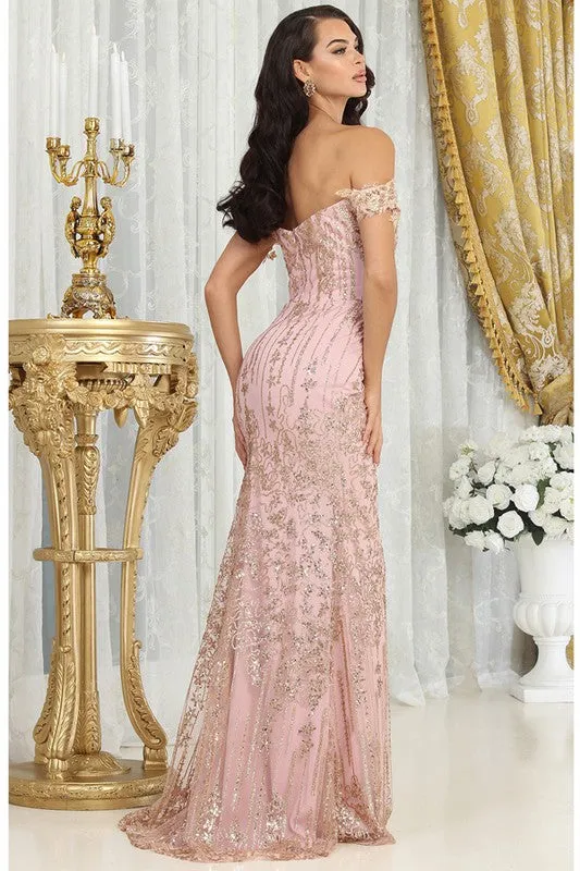 Rose Gold Off Shoulder Embroider/Sequin Mermaid Dress
