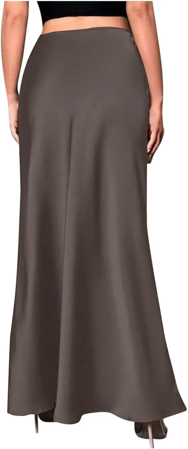 Satin Skirt for Women High Waist A Line Comfy Midi Length Skirt Elegant Cocktail Party Wedding Flared Casual Skirts