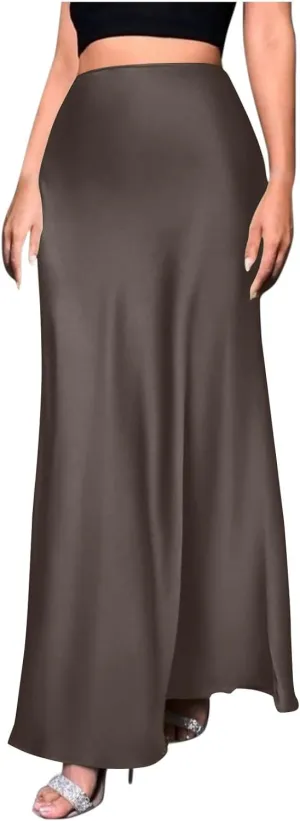 Satin Skirt for Women High Waist A Line Comfy Midi Length Skirt Elegant Cocktail Party Wedding Flared Casual Skirts