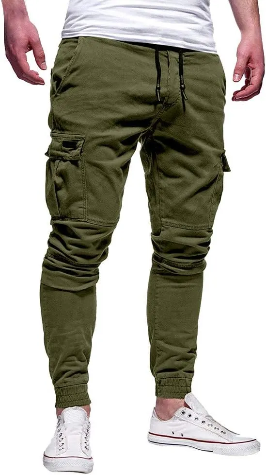 sdbrld Cargo Pants For Men Men's Fashion Outdoor Hiking Joggers Solid Drawstring Recreation Fitness Cargo Pants with Pocket