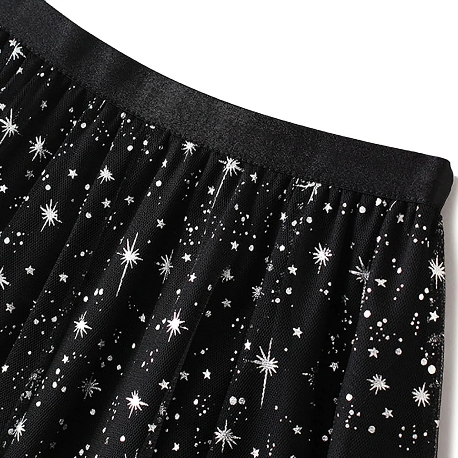 Sequin Tulle Skirts for Women Midi Long Fairy Skirt Tutu A-Line Skirt Mesh Layered Elastic Waist Sparkly Petticoat