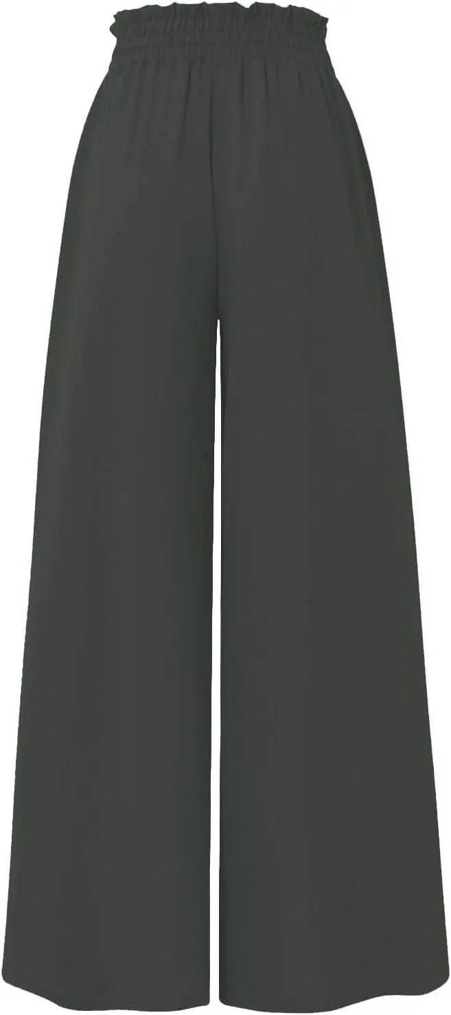 Skirt Pants for Women Wide Leg Elastic Waisted Chiffon Baggy Long Lounge Trousers Beach Vacation Pant with Pockets
